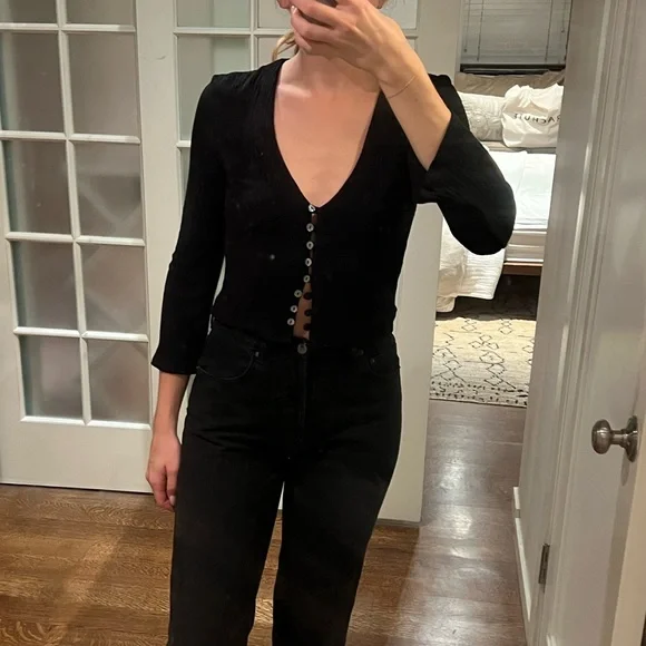 Reformation Black Ribbed Button-Up Blouse - Picture 3 of 5